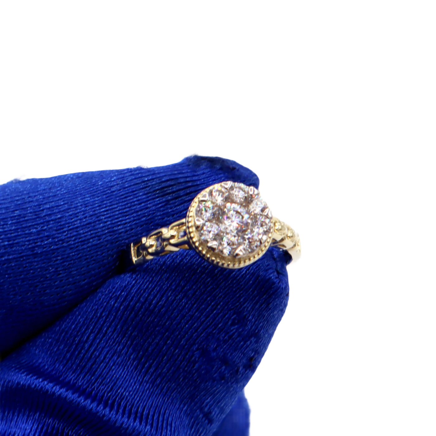 10K Solid Yellow Gold Round CZ Layer Love Band Engagement Ring