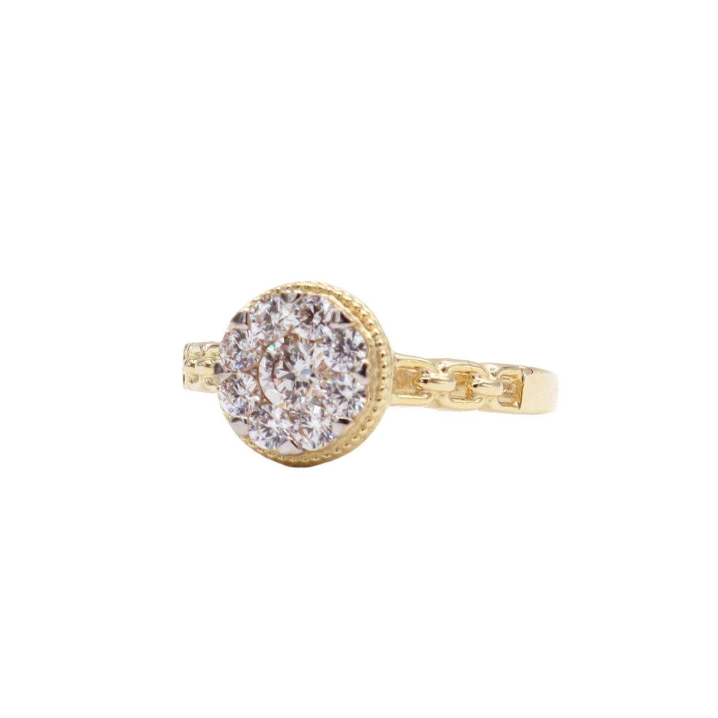 10K Solid Yellow Gold Round CZ Layer Love Band Engagement Ring
