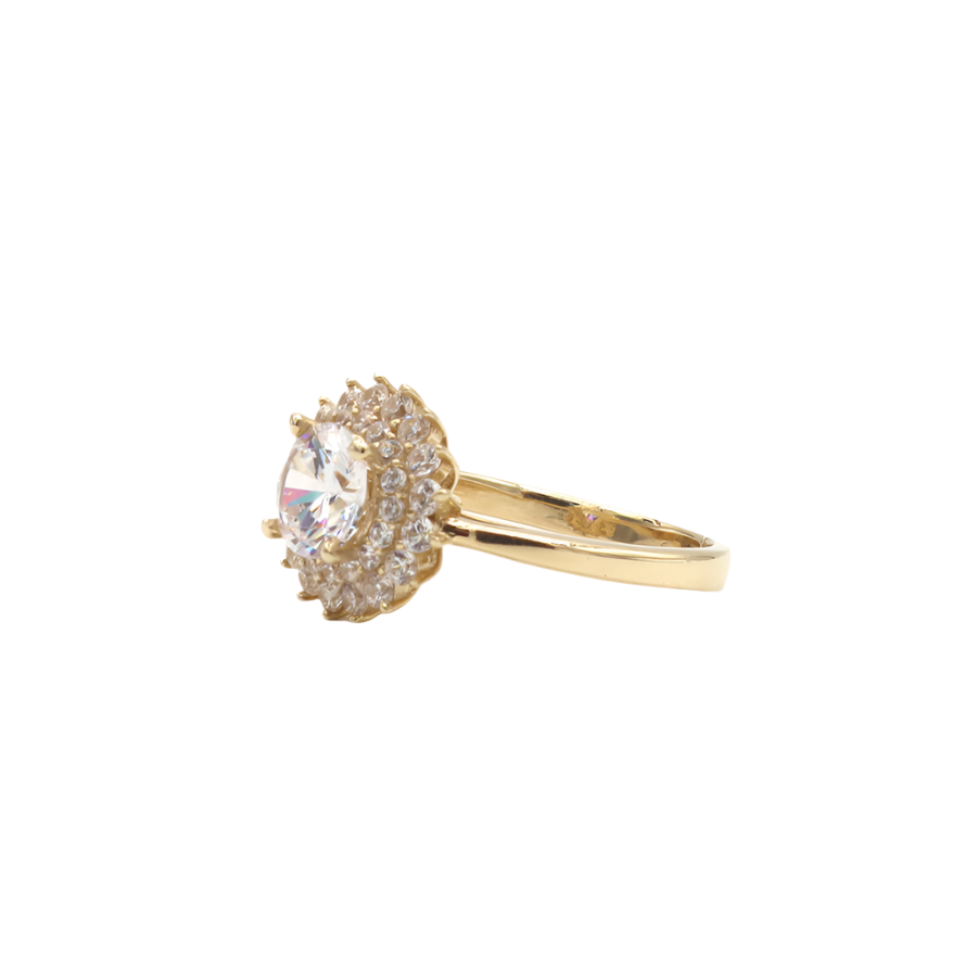 10K Solid Yellow Gold Snow Flower CZ Engagement Ring