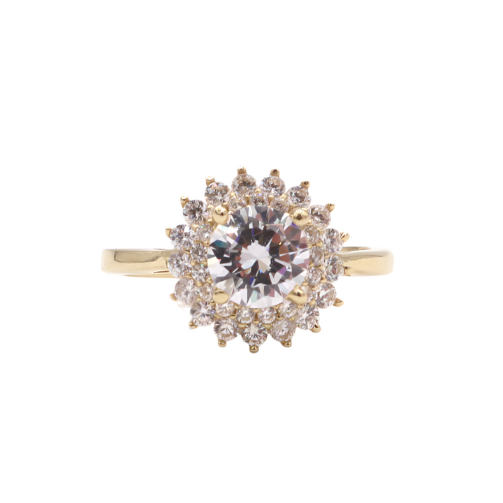 10K Solid Yellow Gold Snow Flower CZ Engagement Ring