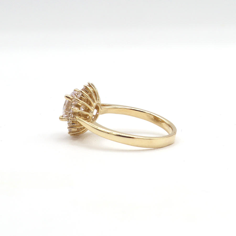 10K Solid Yellow Gold Snow Flower CZ Engagement Ring