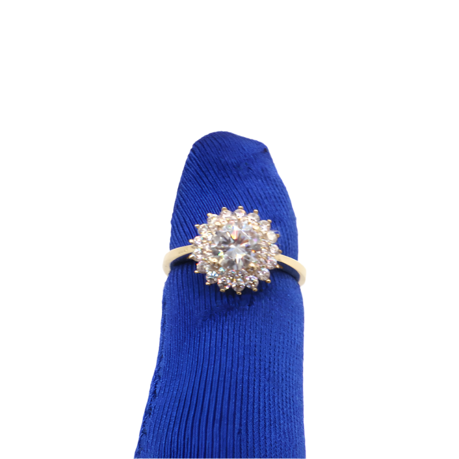 10K Solid Yellow Gold Snow Flower CZ Engagement Ring
