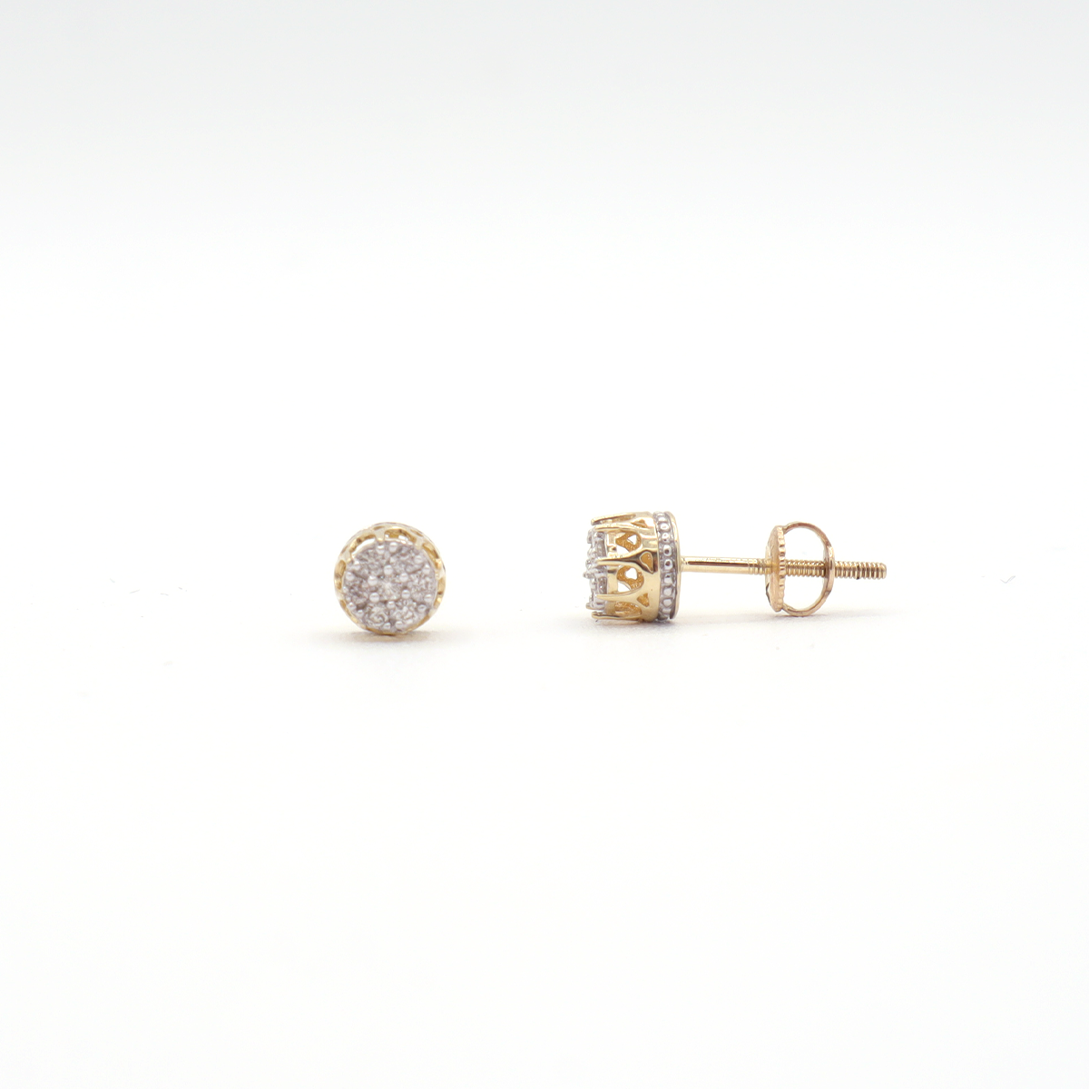 Round Pavé diamond crown stud earrings 10k yellow gold - STF DIAMONDS