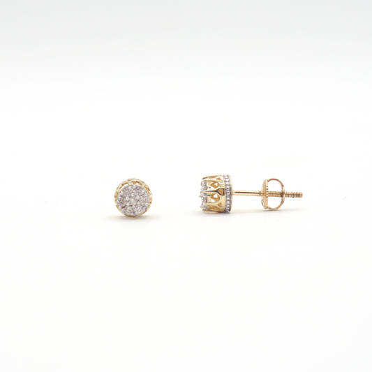 Round Pavé diamond crown stud earrings 10k yellow gold - STF DIAMONDS