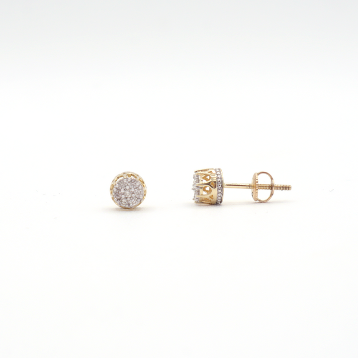 10K Solid Yellow Gold Crown Pave Diamond Stud Earrings