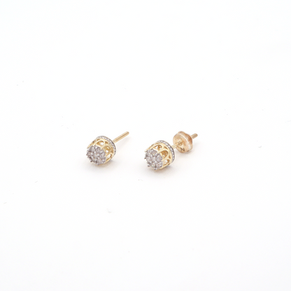 Round Pavé diamond crown stud earrings 10k yellow gold - STF DIAMONDS