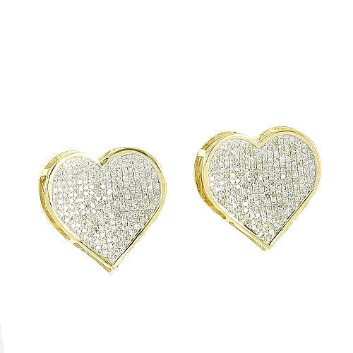 10K Gold Diamond Inverted Heart Earrings (Screwback) 16mm