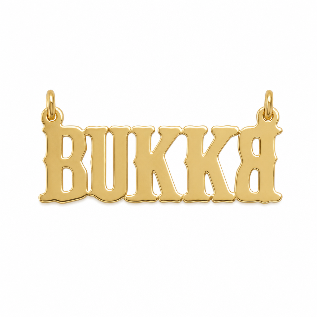 BUKKA 10K solid gold nameplate, back view
