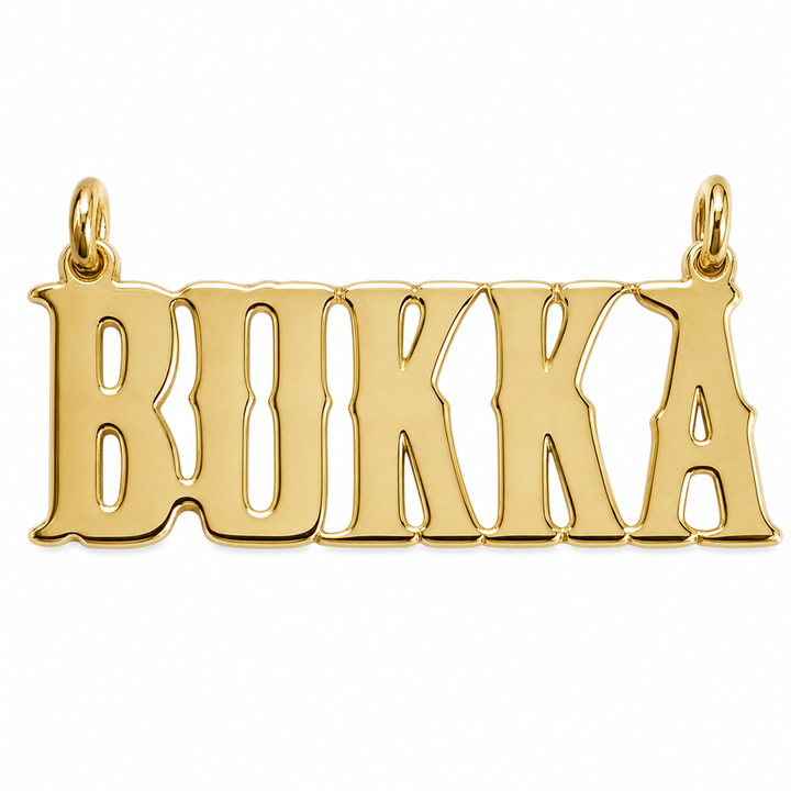 BUKKA 10K solid gold nameplate, front view