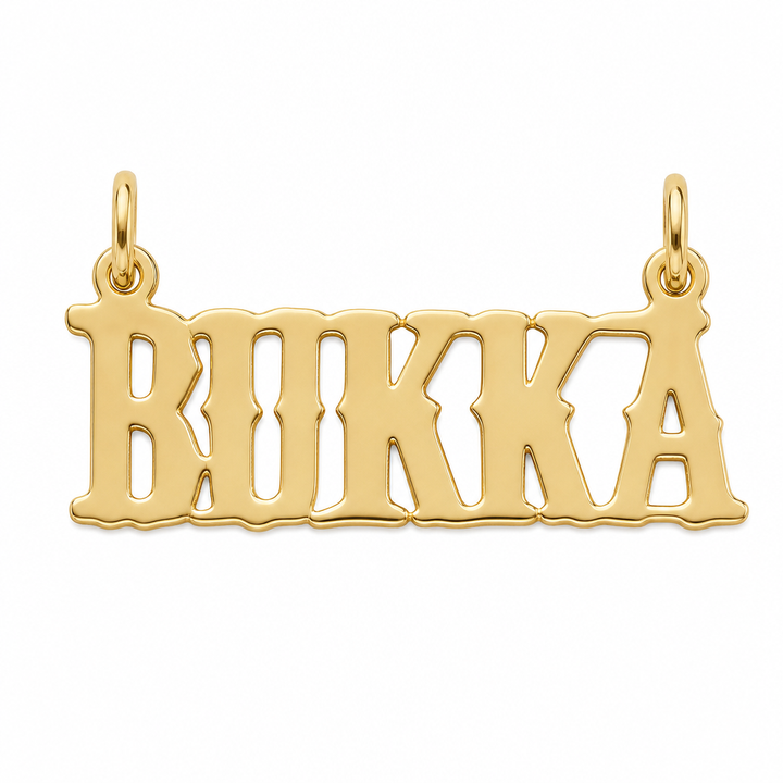 BUKKA 10K solid gold nameplate, front view