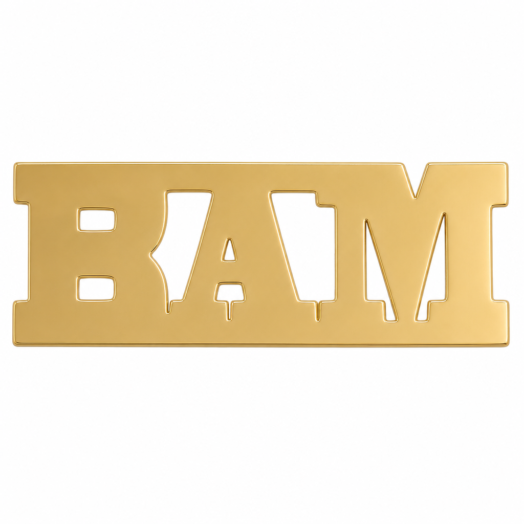 BAM 10K solid gold nameplate, back view