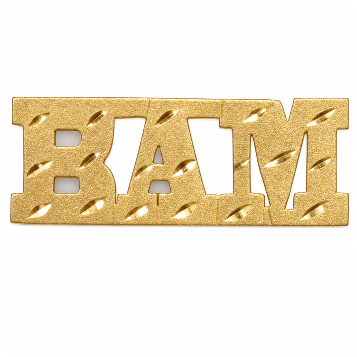 BAM 10K solid gold nameplate, front view