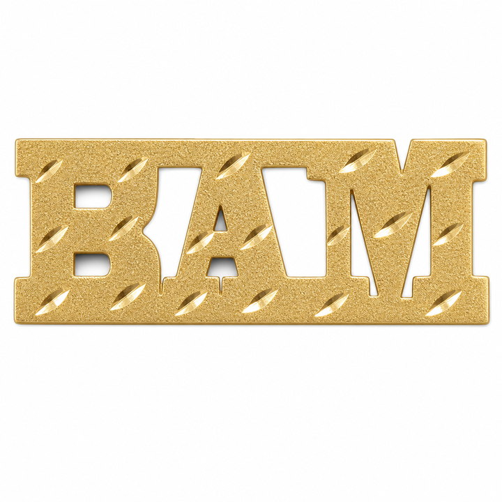 BAM 10K solid gold nameplate, front view
