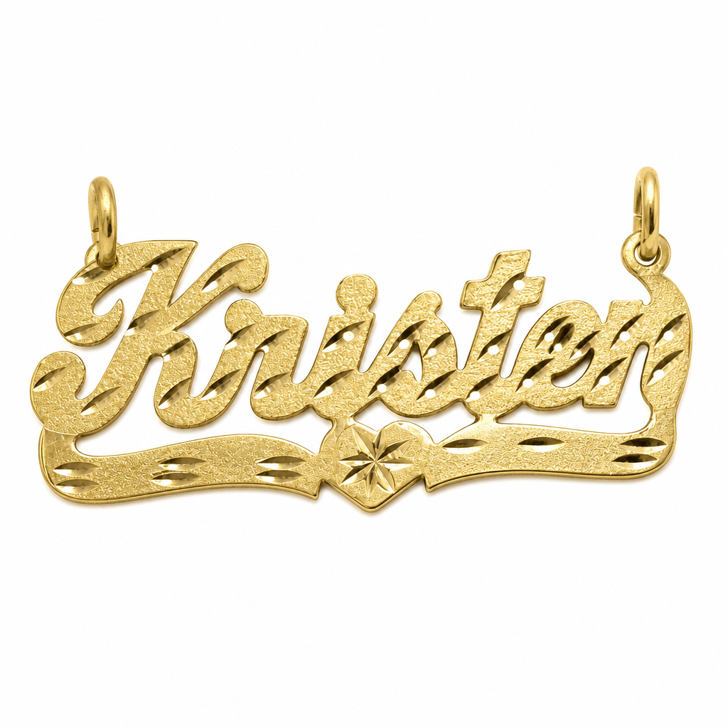 Kristen 10K solid gold nameplate, detail view