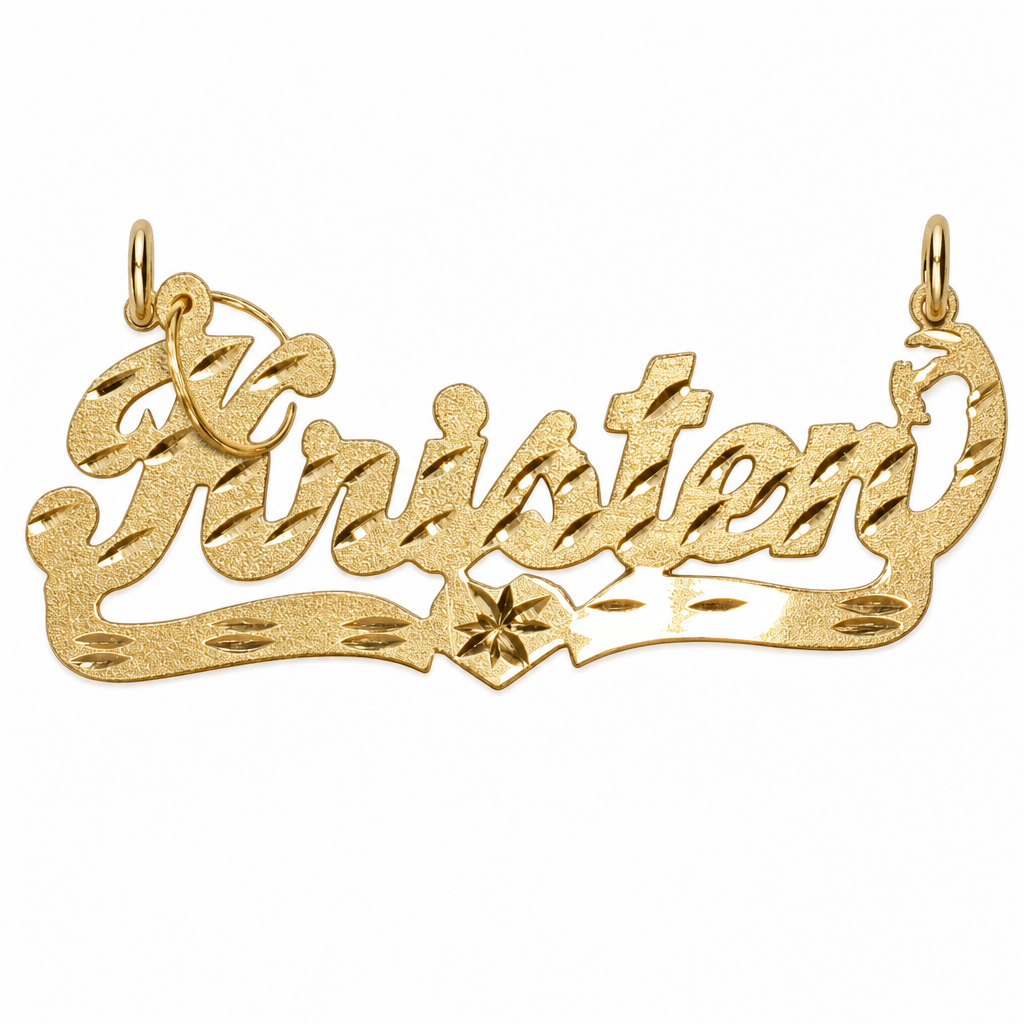 Kristen 10K solid gold nameplate, front view