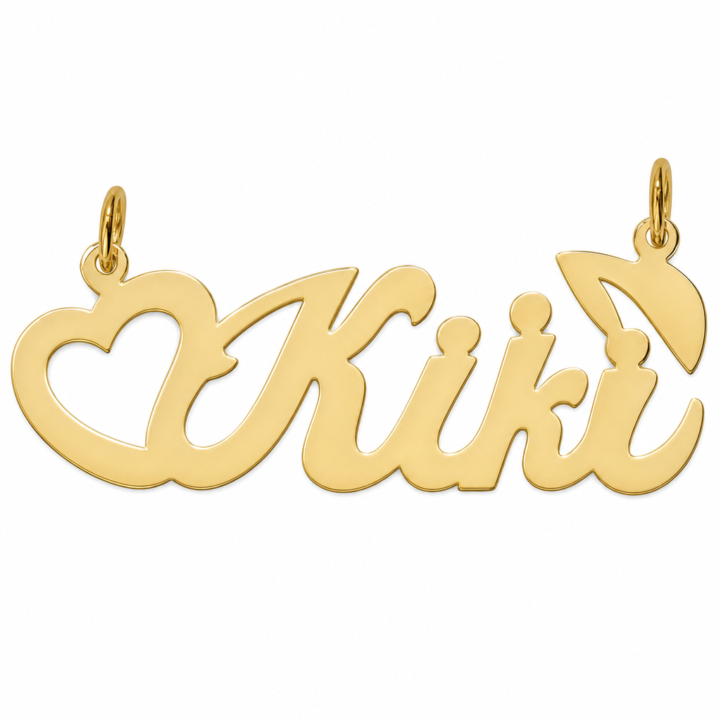 Kiki 10K solid gold nameplate, back view