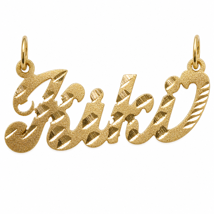 Kiki 10K solid gold nameplate, front view