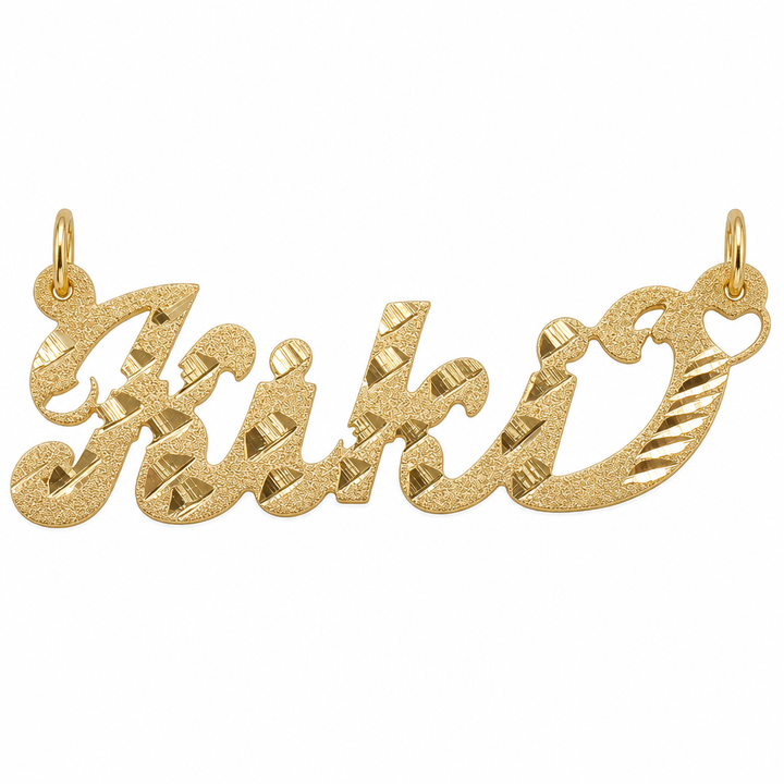 Kiki 10K solid gold nameplate, front view