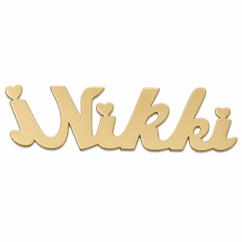 Nikki 10K solid gold nameplate, back view