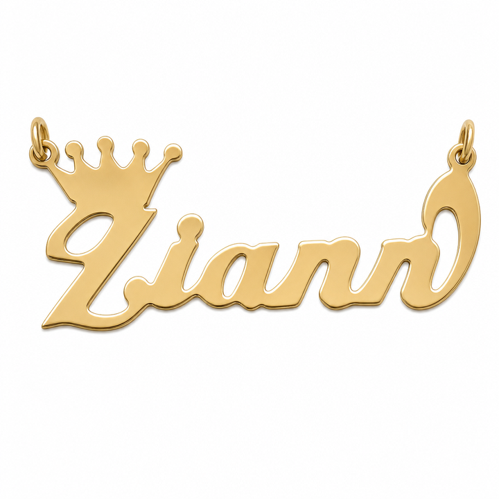 Ziann 10K solid gold nameplate, front view