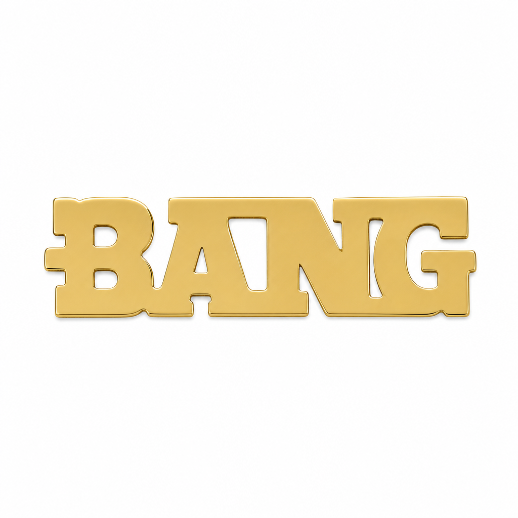 BANG 10K solid gold nameplate, back view