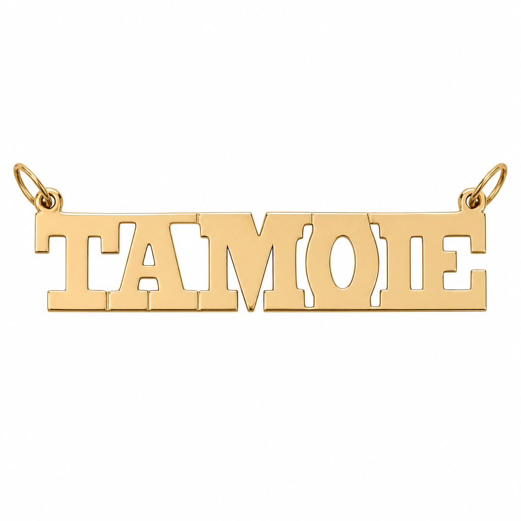 TAMOIE 14K solid gold nameplate, back view