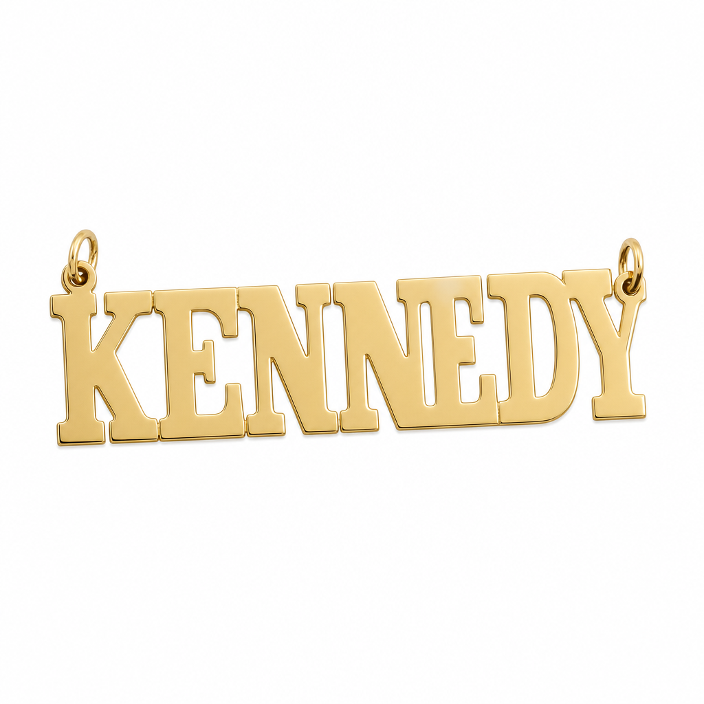 KENNEDY 14K solid gold nameplate, back view