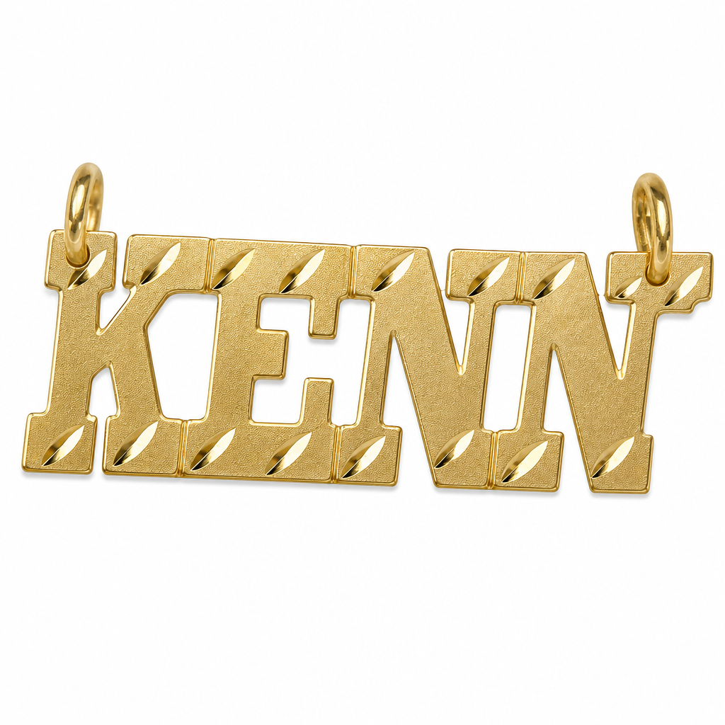 KENNEDY 14K solid gold nameplate, detail view