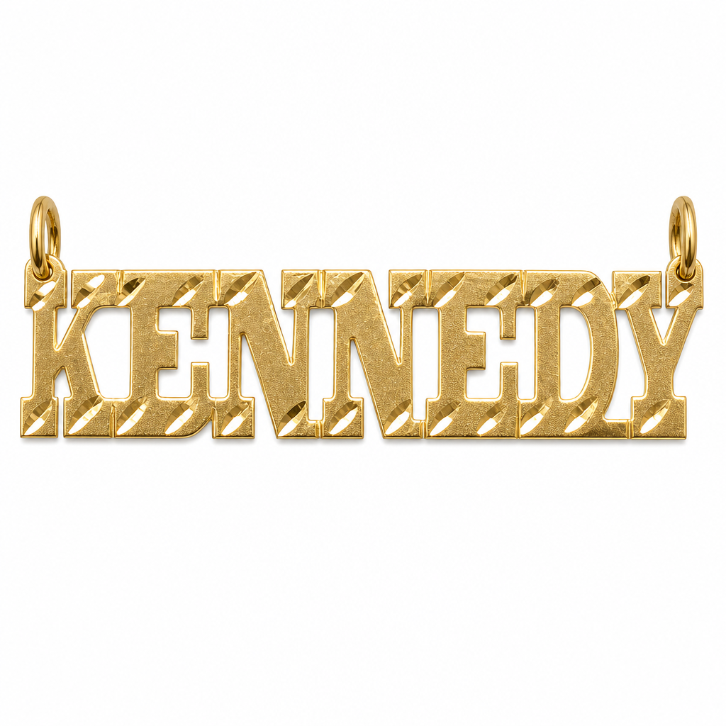 KENNEDY 14K solid gold nameplate, front view