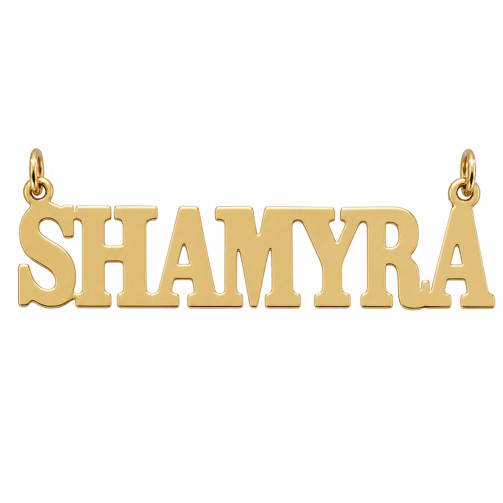 SHAMYRA 14K solid gold nameplate, back view