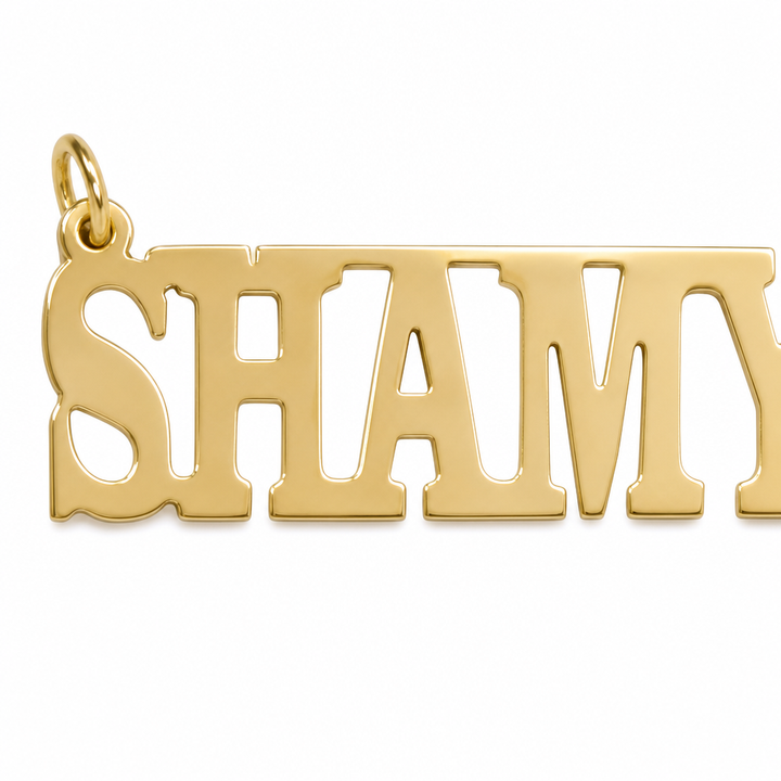SHAMYRA 14K solid gold nameplate, front view