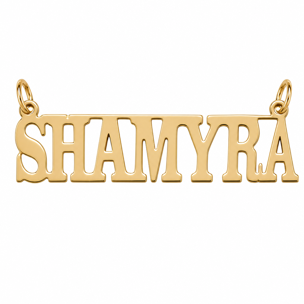 SHAMYRA 14K solid gold nameplate, front view