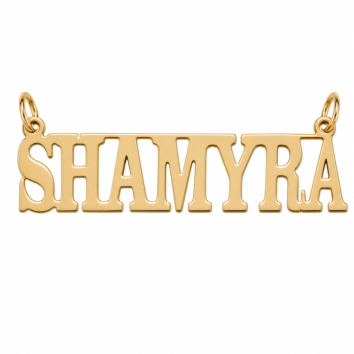 SHAMYRA 14K solid gold nameplate, front view