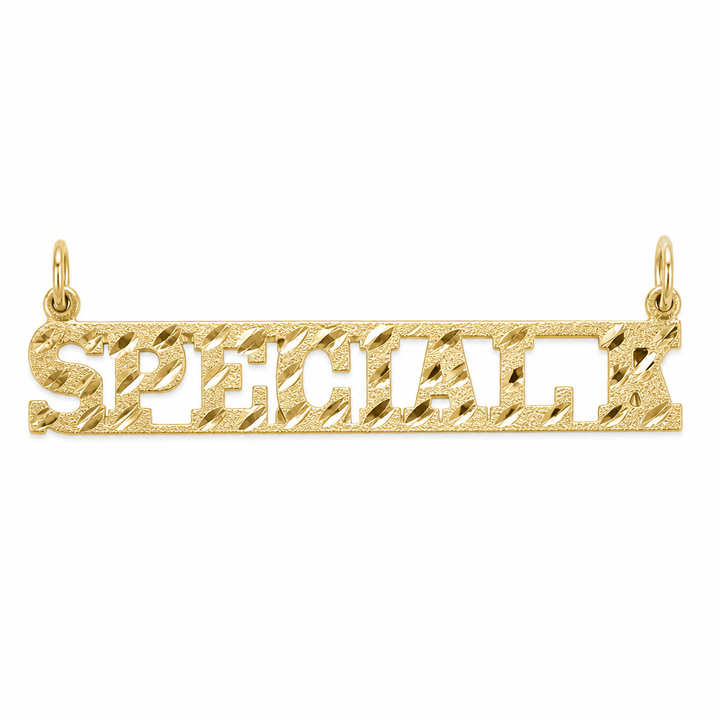 SPECIAL K 14K solid gold nameplate, front view