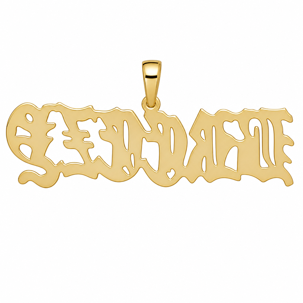 BREEZE 14K solid gold nameplate, back view