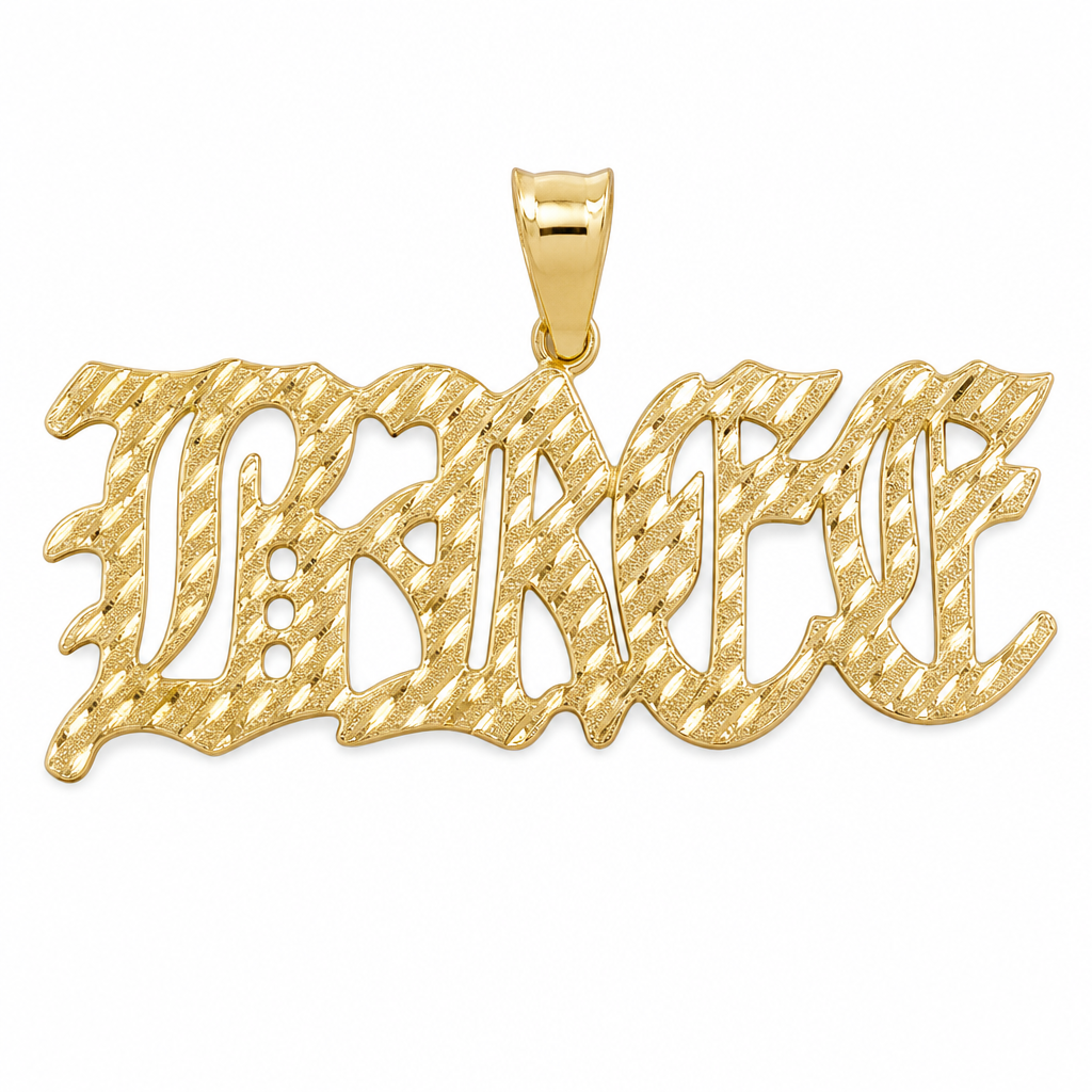 BREEZE 14K solid gold nameplate, detail view