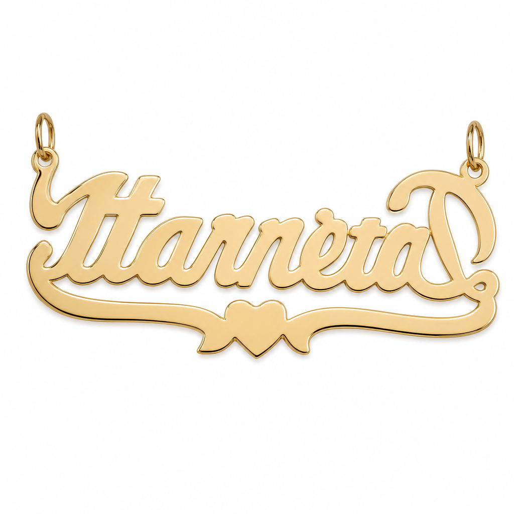 Darnetta 14K solid gold nameplate, back view