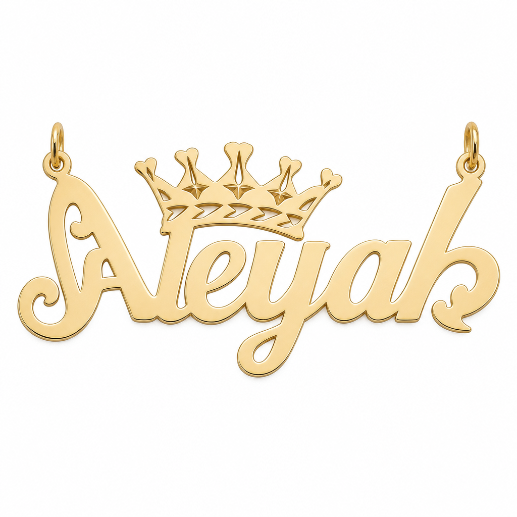 Aleyah 14K solid gold nameplate, back view
