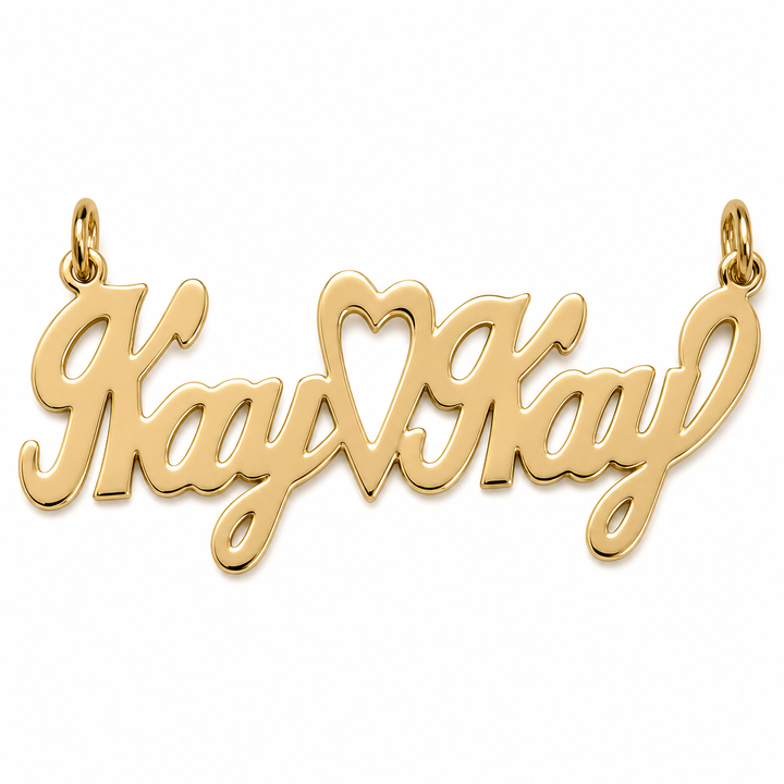 Kay Kay 14K solid gold nameplate, front view