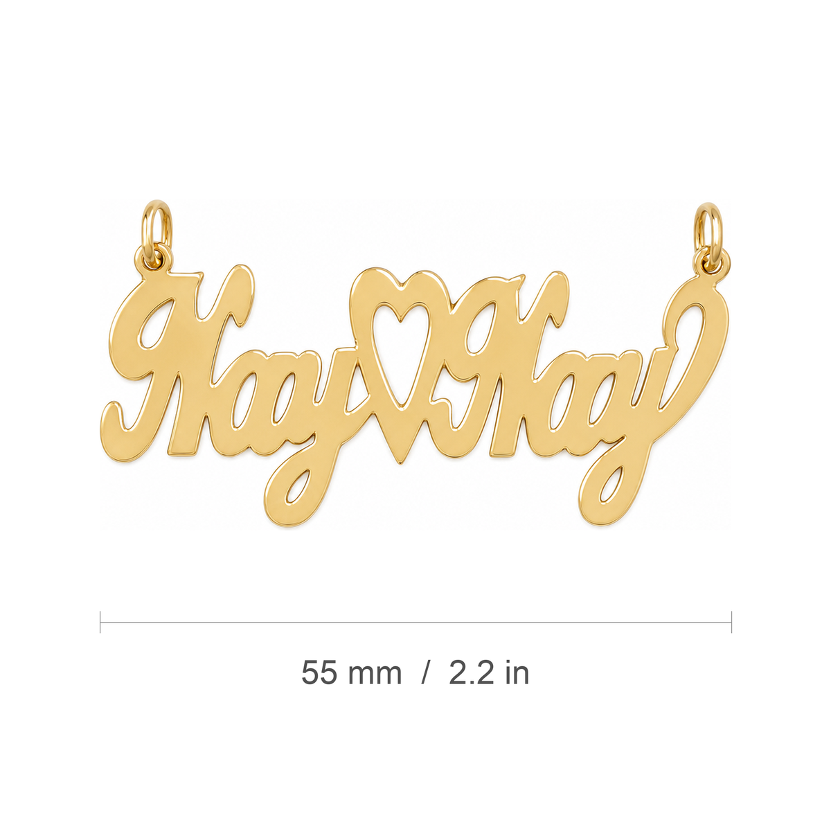 Kay Kay 14K solid gold nameplate, measure view