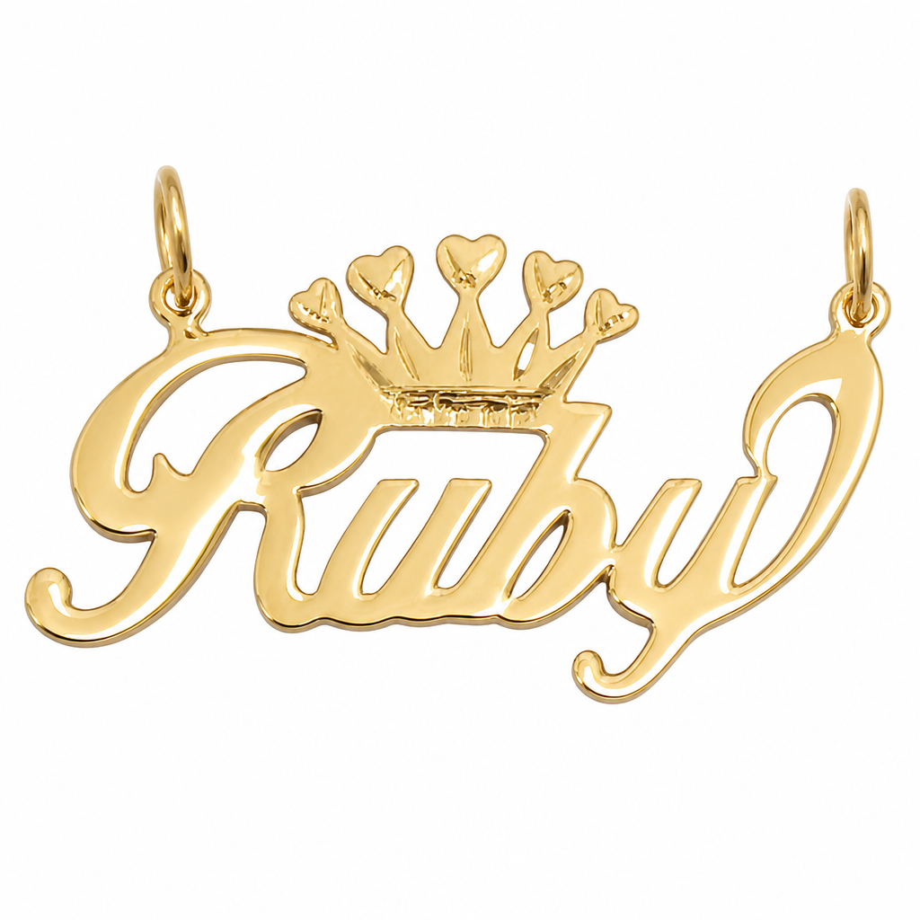 Ruby 10K solid gold nameplate, detail view
