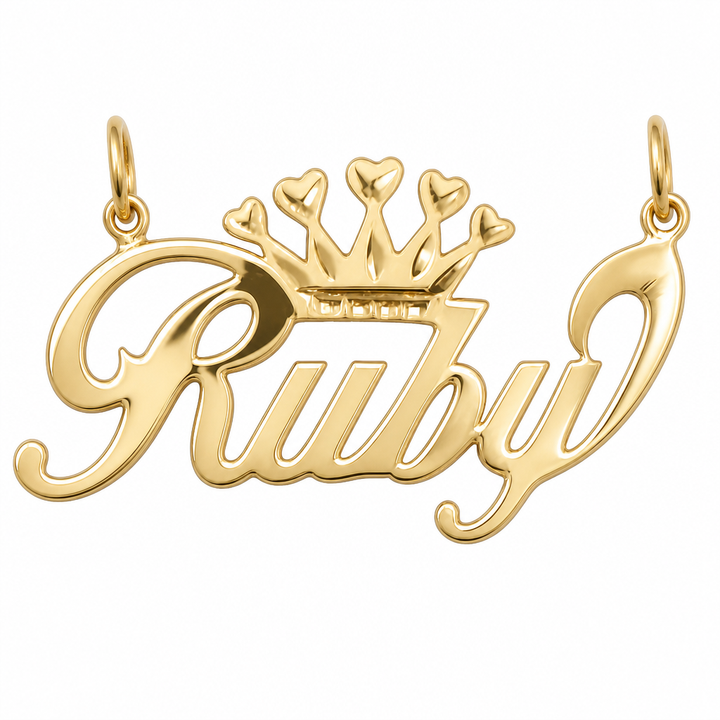 Ruby 10K solid gold nameplate, front view