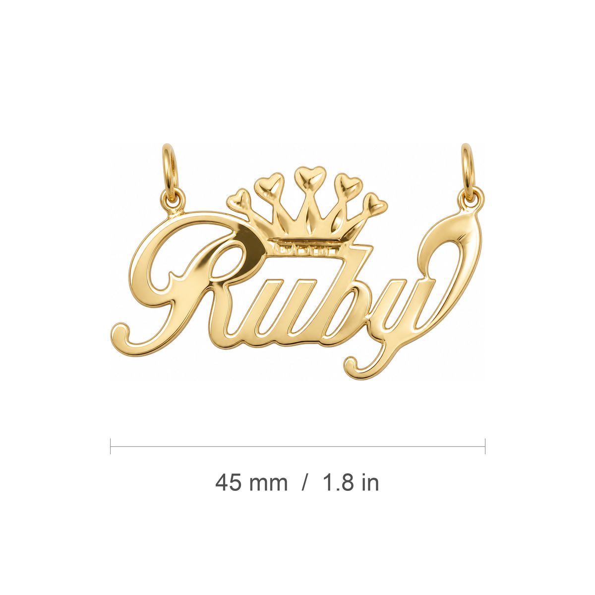 Ruby 10K solid gold nameplate, measure view