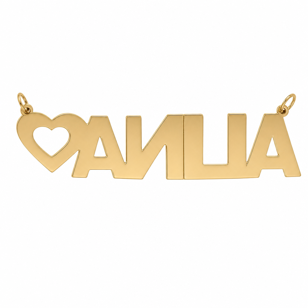 ALINA 10K solid gold nameplate, back view