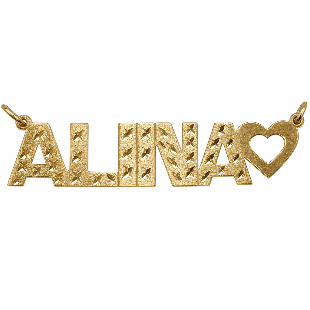 ALINA 10K solid gold nameplate, detail view