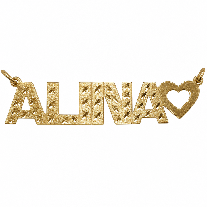 ALINA 10K solid gold nameplate, front view