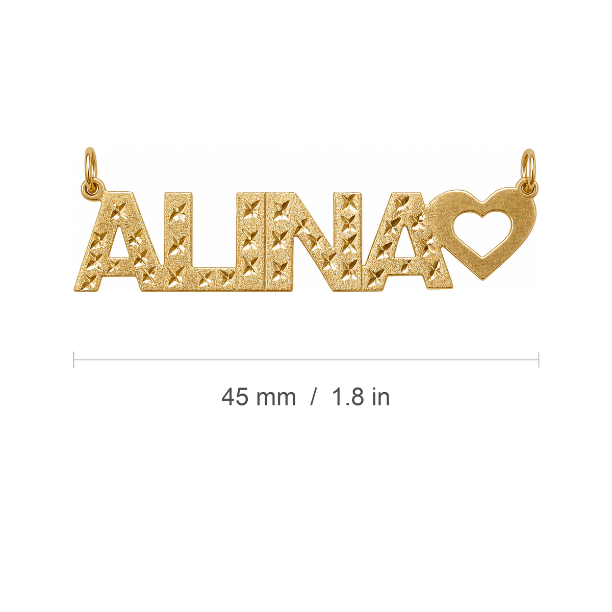 ALINA 10K solid gold nameplate, measure view