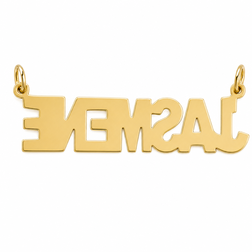 JASMENE 10K solid gold nameplate, back view