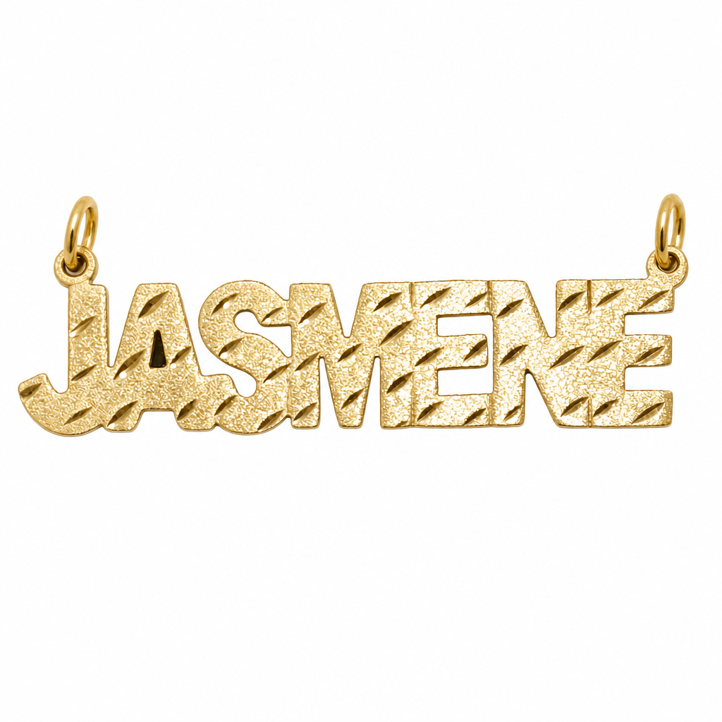 JASMENE 10K solid gold nameplate, front view