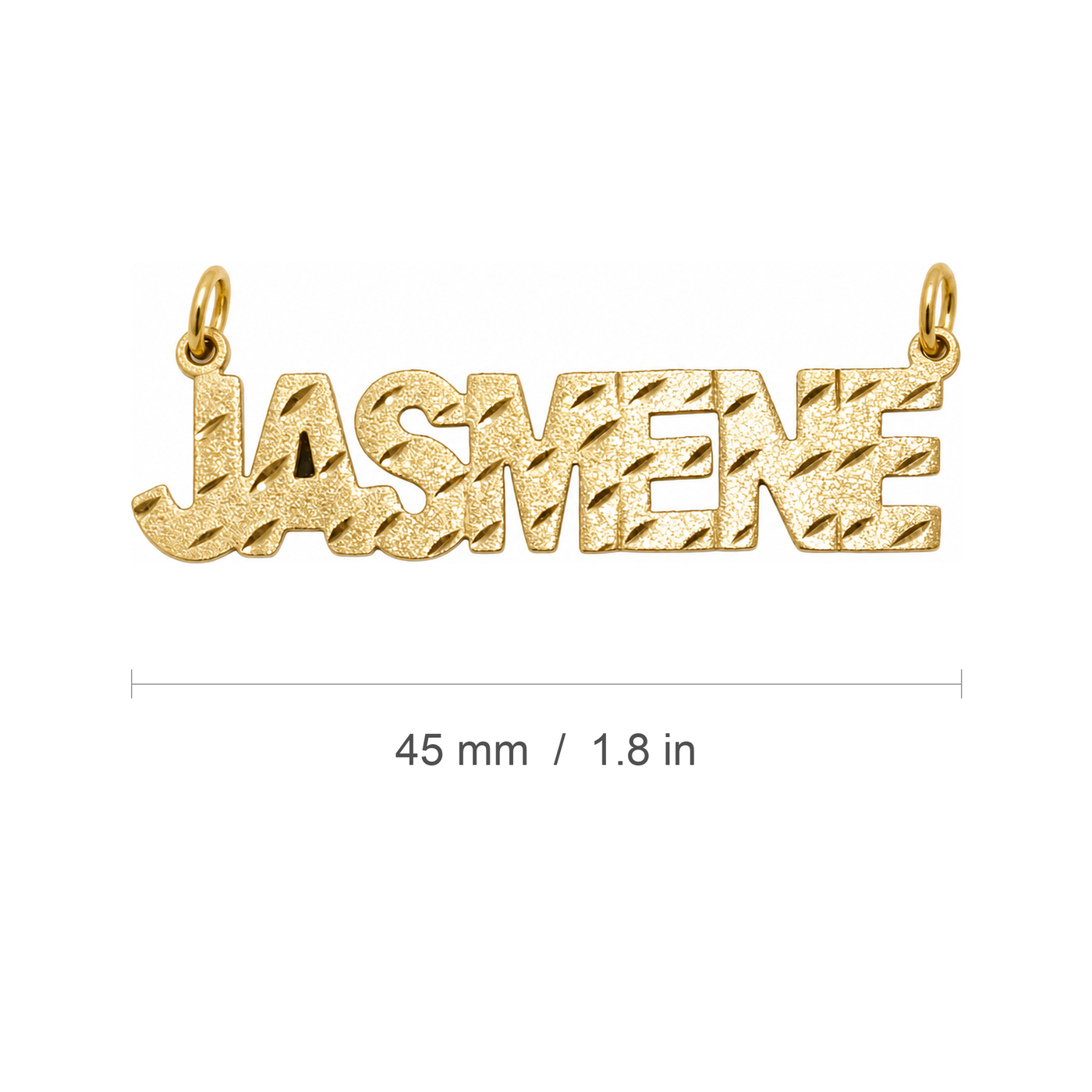 JASMENE 10K solid gold nameplate, measure view